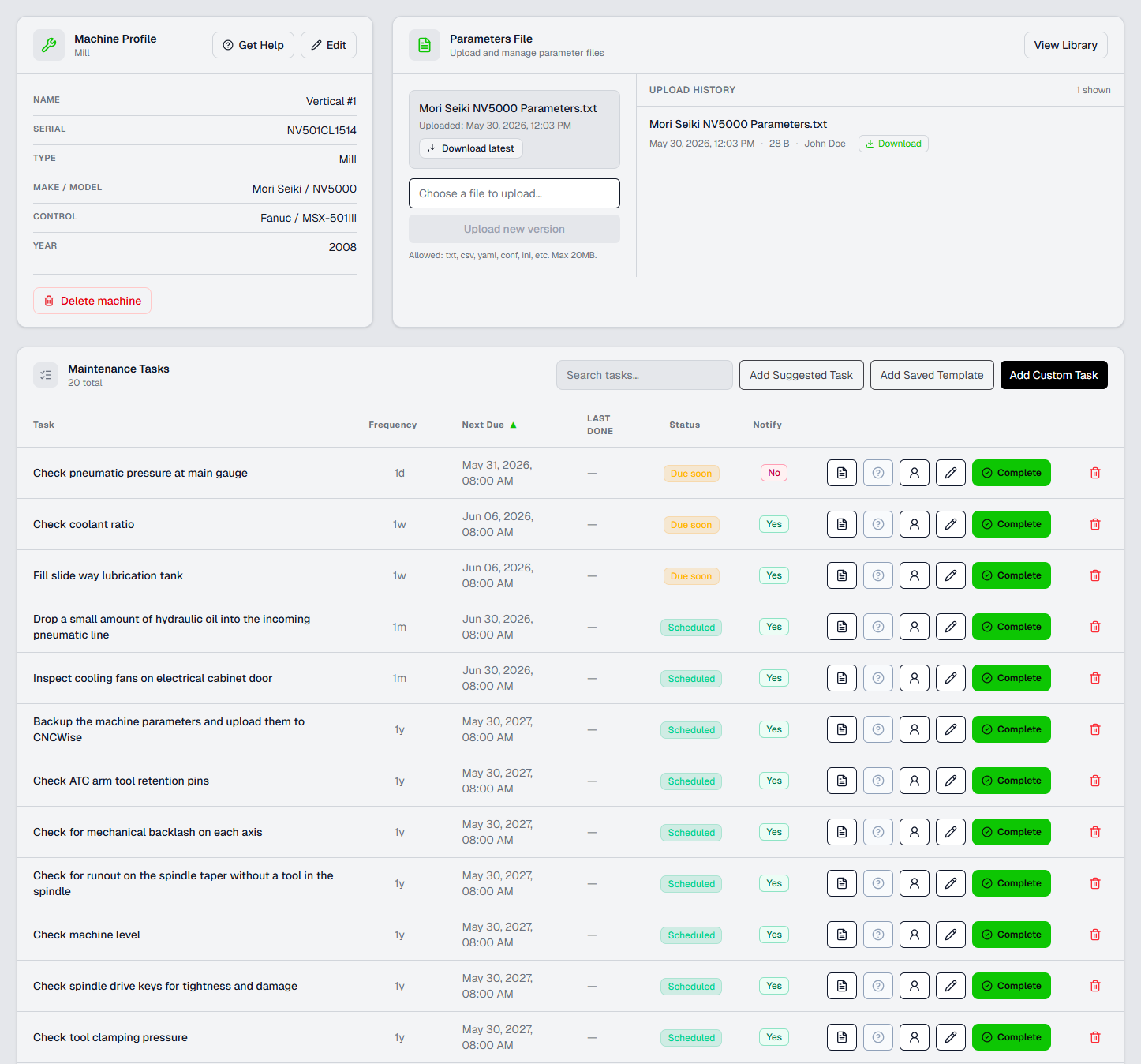 Additional Preventative Maintenance Portal screenshot